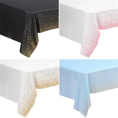 رومیزی یکبار مصرف طلایی پولکا دات رومیزی رزگلد پولکا دات پوا رومیزی پارتی پلاستیکی 137×274 سانتی متر